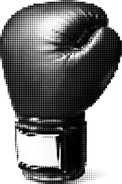 Halftone vector of boxing glove in dotted grunge style with retro aesthetic
