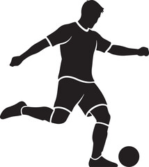 Fototapeta premium Dynamic soccer player in action kicking a ball with determination and precision on the field. silhouette vector icon