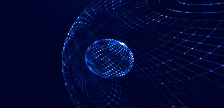 Global network connecting particles forming sphere