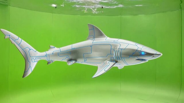 Cyborg Shark Animation on Green Screen for Visual Effects Compositing