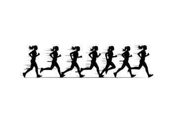 Obraz premium Dynamic female runner silhouette motion trail effect athletic woman running fitness concept vector isolated on white