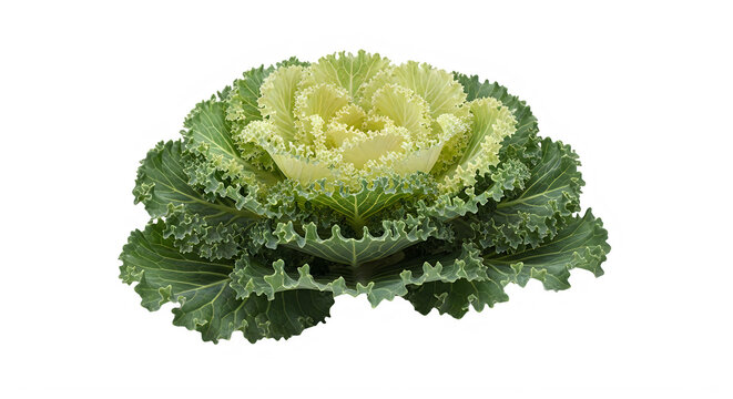 Fresh vibrant ornamental kale with intricate leaf patterns isolated on transparent background transparent background