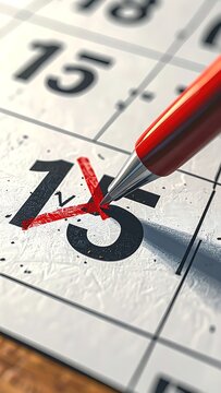 A calendar with a red pen marking the 15th