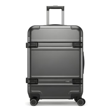 Modern gray suitcase with wheels and telescoping handle for travel
