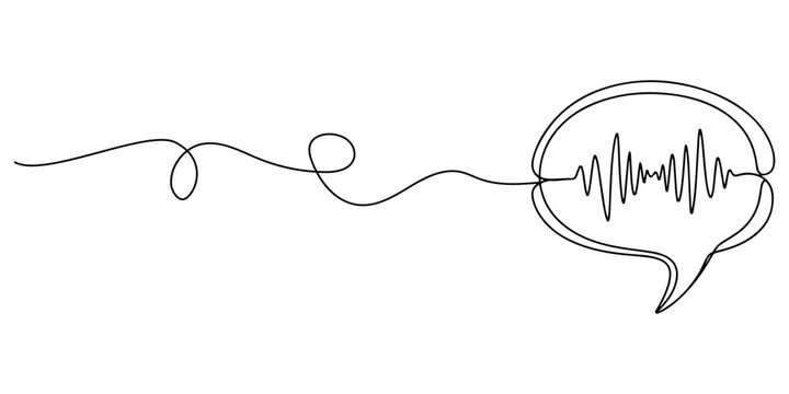 Continuous one line of a speech bubble with sound waves inside, representing conversation and communication,style hand drawn vector illustration.