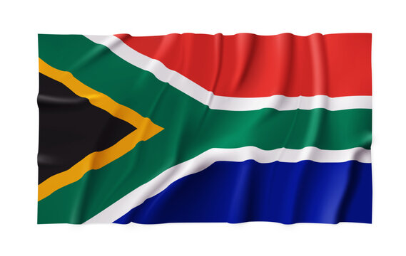 Realistic South Africa country flag isolated on a transparent background. Silk atlas detailed fabric flag. Vector PNG