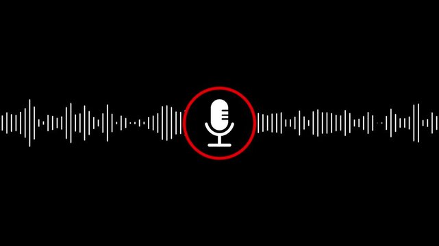 Voice recording and podcast mic red color microphone button icon animation, audio microphone icon animation. Audio microphone wife looping.Voice recording podcast mic microphone button icon .animation
