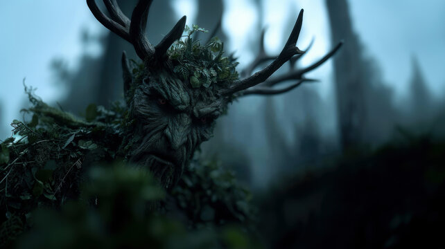 Evil spirit of the forest, undead creature with deer's antlers