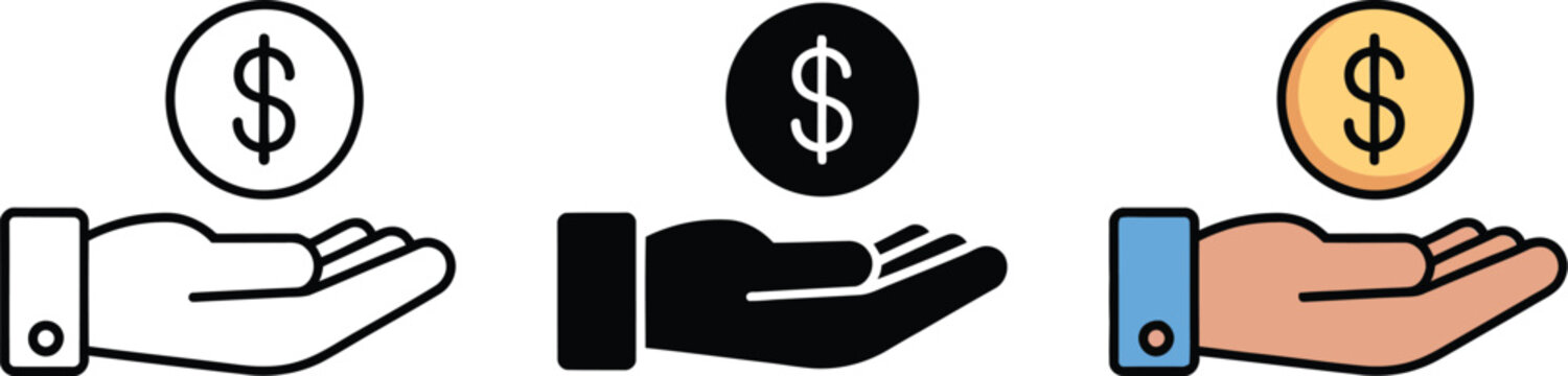 Cash back icon set hand holding coin money refund reward cashback finance symbols for digital payment banking and financial service concept