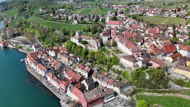 Medieval Castle and Historic Old Town Overlooking Lake Constance at Spring, Meersburg, Germany