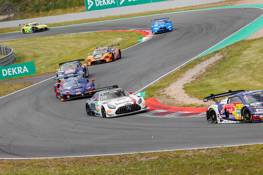 Oschersleben , Germany. 29th April, 2024.Scenic view battle fast Mercedes BMW Audi Lamborghini Ferrari Porsche DTM at Oschersleben Motorsport Arena race track. European motors auto sport competition
