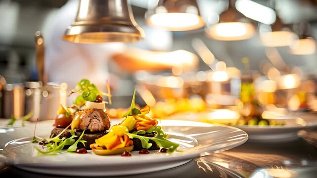 Gourmet Food Plating in Professional Restaurant Kitchen