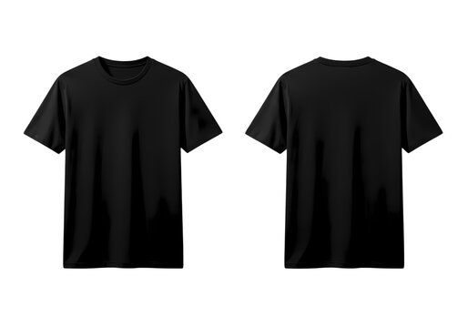 Two classic black cotton crew neck t-shirts side by side