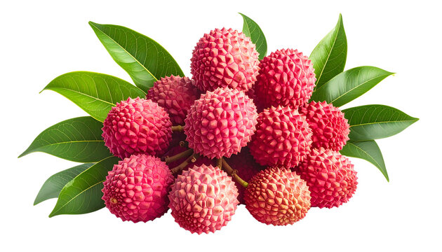 Fresh lychee fruits bunch with green leaves isolated on solid white background1
