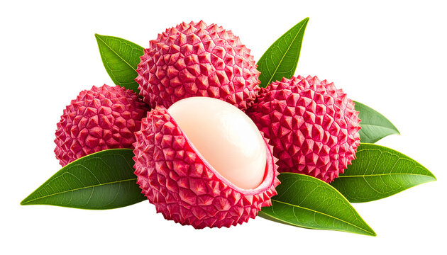 Fresh lychee fruits bunch with green leaves isolated on solid white background36
