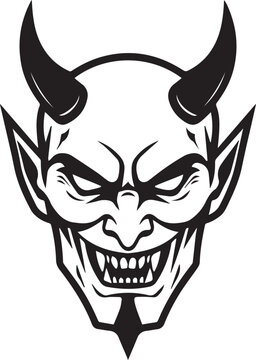 An intimidating demon's head illustration, showcasing a devilish grin and formidable horns, symbolizing dark fantasy.