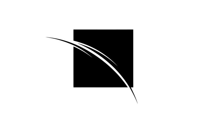 Black square with white curved lines.