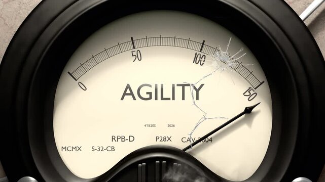 Agility meter showing big levels of agility. Dangerously increasing high values of agility, critical overload. Too much, off the charts. Max agility