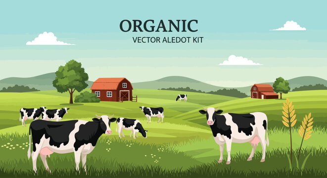 Cows grazing in green field freely.