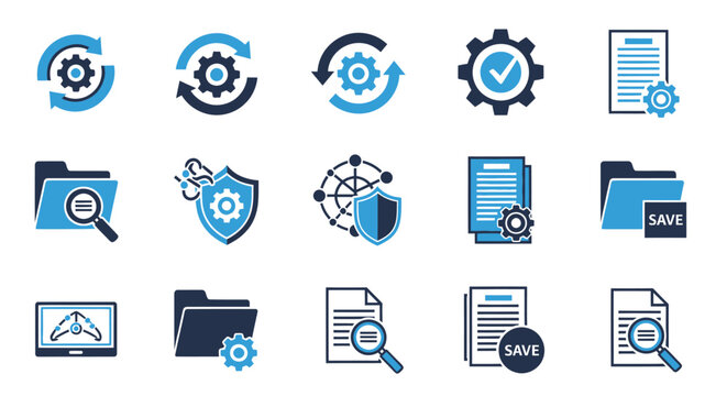Collection of data management icons.