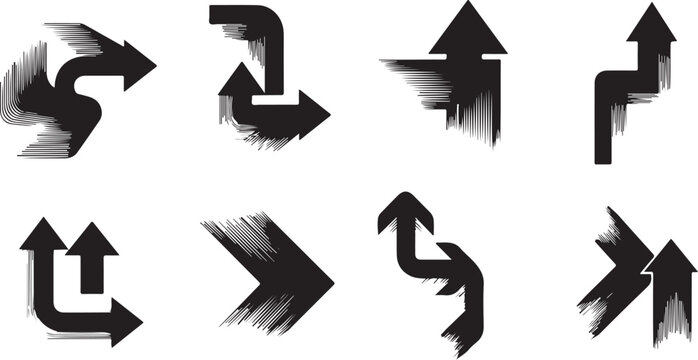 Collection of black arrows on white background directions guide