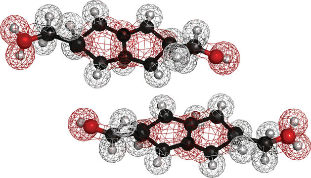 Molecular structure model with atoms and bonds in lattice style, detailed organic chemistry molecule visualization scientific vector illustration