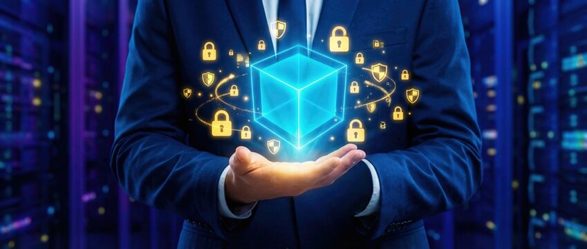 Innovative data protection strategies technology sector visual content digital environment close-up view cybersecurity and blockchain solutions for businesses