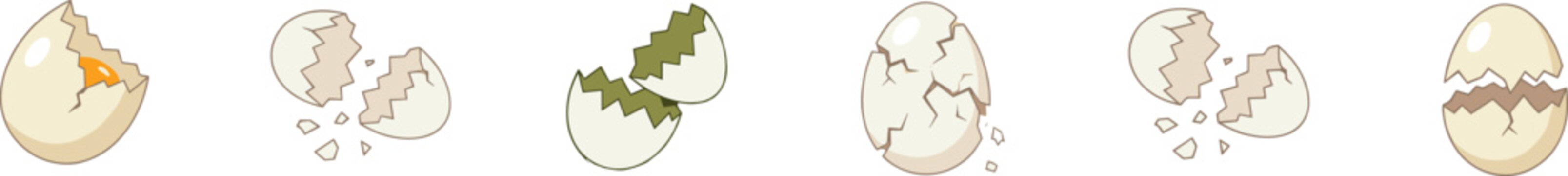 Collection of broken egg shells and cracked egg vector icons