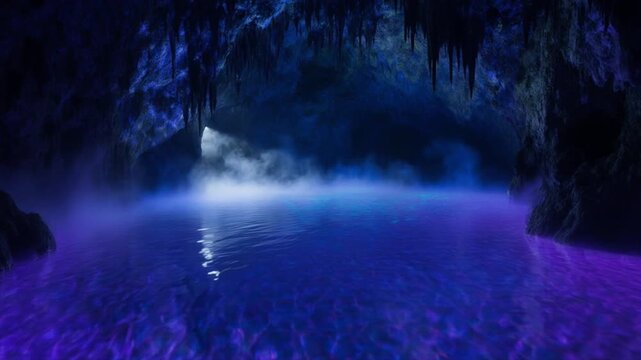 広大な発光洞窟グロット・幻想的な燐光プールのシネマティック映像