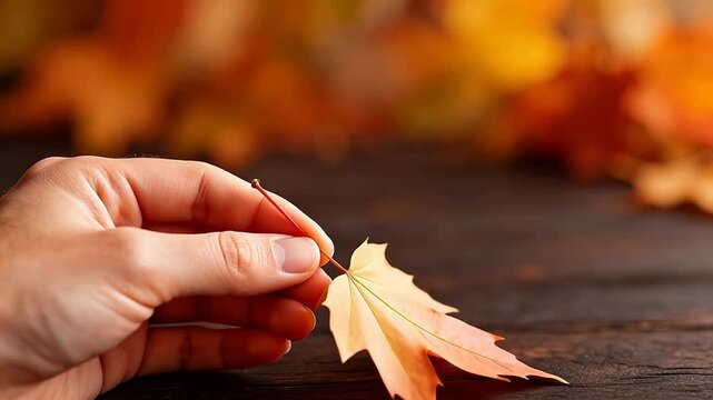 Hand holding autumn leaf