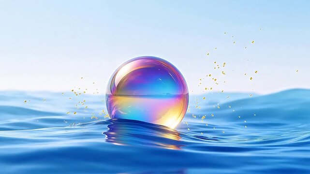 Iridescent bubble on water surface