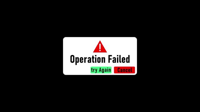 Error message alert screen with warning symbol and try again button in dark minimalist