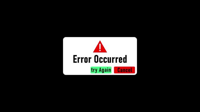Error message alert screen red triangle warning sign try again button digital interface