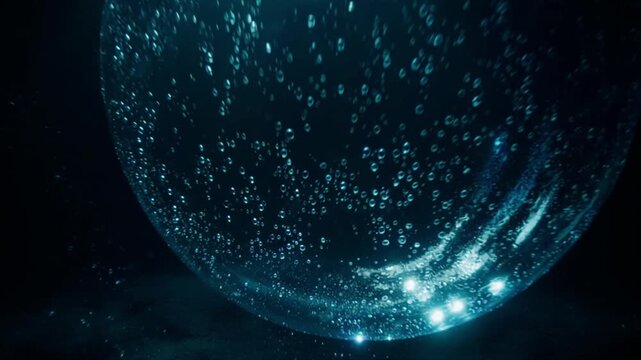 深海の圧力バブル上昇 &ndash; 極限マクロ 幻想的な海底気泡の軌跡