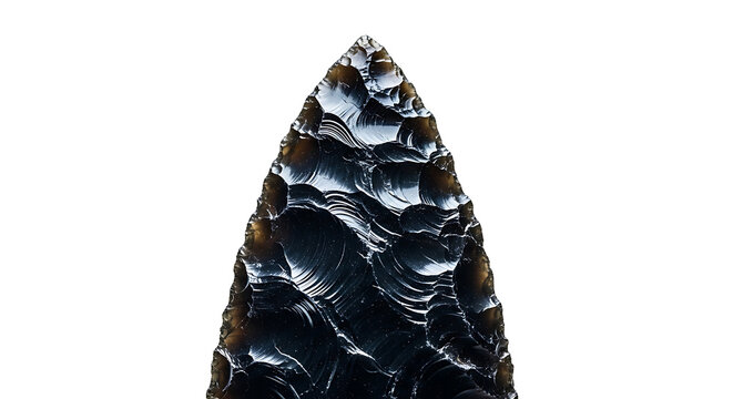 Obsidian arrowhead with stone tool rock tool historical artifact arrowhead obsidian primitive artifact prehistoric archaeology material survival cultural