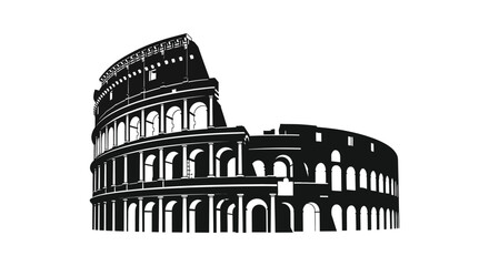 Detailed black and white depiction of the colosseum in rome a striking silhouette © Kuntol02