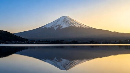Fototapeta premium Snow capped mountain reflected in lake