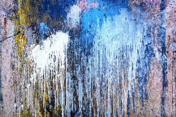 Naklejka premium Vibrant Abstract Grunge Texture with Vivid Blue and White Paint Drips