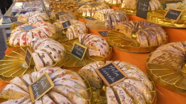 Sweet nougat selection at gourmet market
