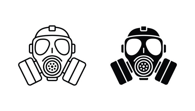 Safety gas mask icon for hazardous material protection and industrial workplace health and safety protocols in simple black and white vector graphic design for environmental and emergency services