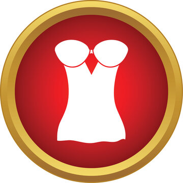 White lingerie bustier presented as an app icon with a red circle and gold border