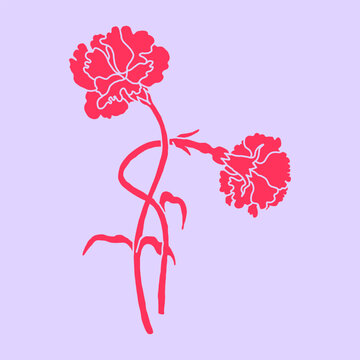 A delicate set of hand-drawn carnation illustrations featuring soft, expressive linework and natural floral details. Each element captures the elegant structure of carnations, including blooms, buds, 