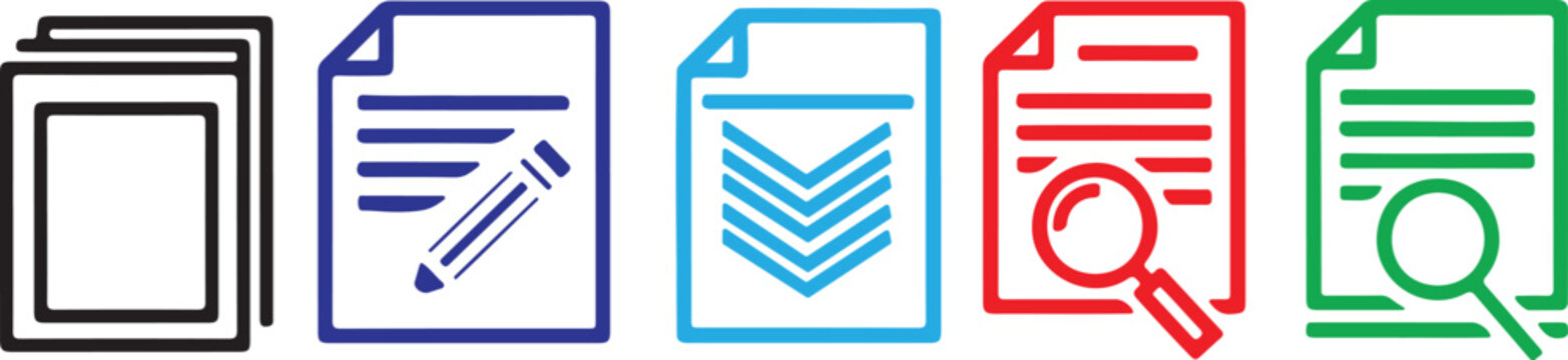Document File Icon Set Paper Report Checklist Search Vector Illustration
