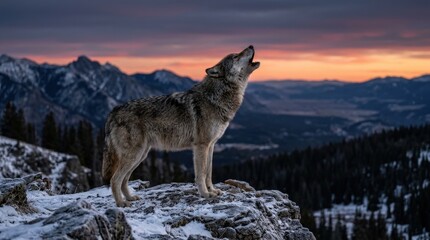 Fototapeta premium solitary wolf making howling sound after sunset, expressive animal scene, natural character, balanced composition, soft daylight, realistic texture, crisp focus, premium wildlife photography, refined