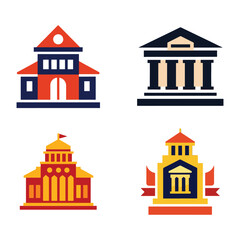 Obraz premium Colorful flat design government buildings icons set including courthouse and city hall various architectural styles and colors