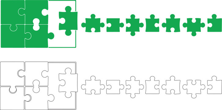 Puzzle Piece Outline Set Connection Teamwork Concept Vector Illustration