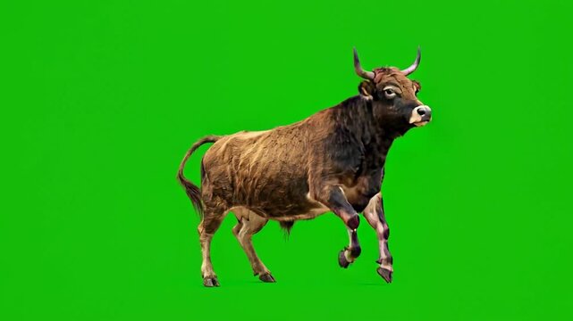 ox dancing on a green screen background for vfx projects