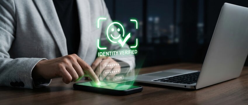Digital identity verification process in modern business environments enhancing security and efficiency with innovative technology at night