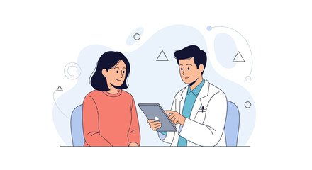 Fototapeta premium Doctor consulting patient on tablet, healthcare, medical examination, doctor's office, patient care