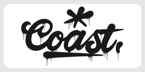 Bold urban graffiti hand style tag featuring the word Coast. Street art lettering with a star accent representing shorelines, seaside, and maritime nature landscapes. © dirtyfellas